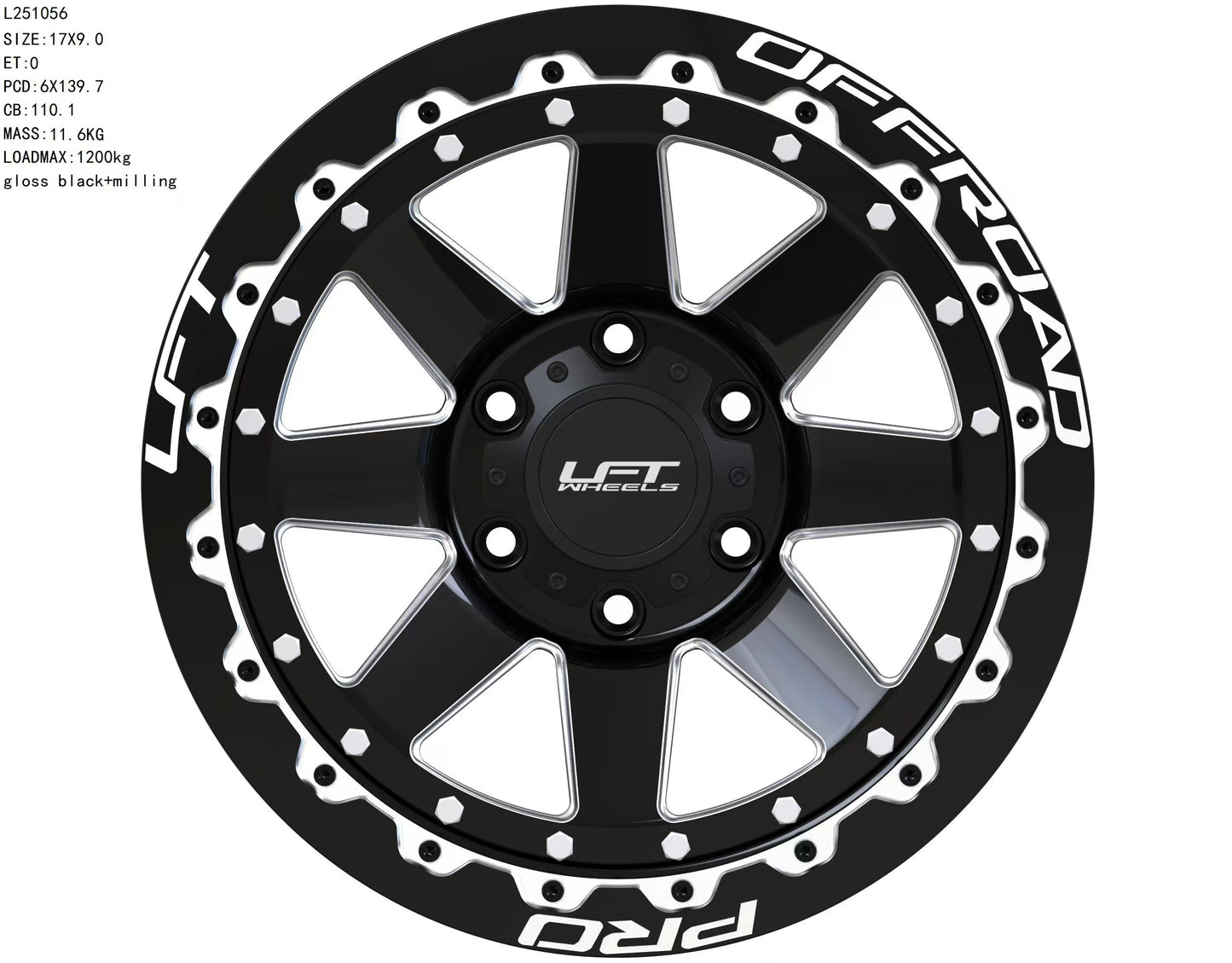 LFT Wheels R1-REBEL Black Polished Offroad Wheel Front 0 Offset