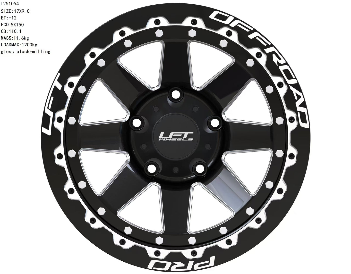 LFT Wheels R1-REBEL Black Polished Offroad Wheel Front -12 Offset