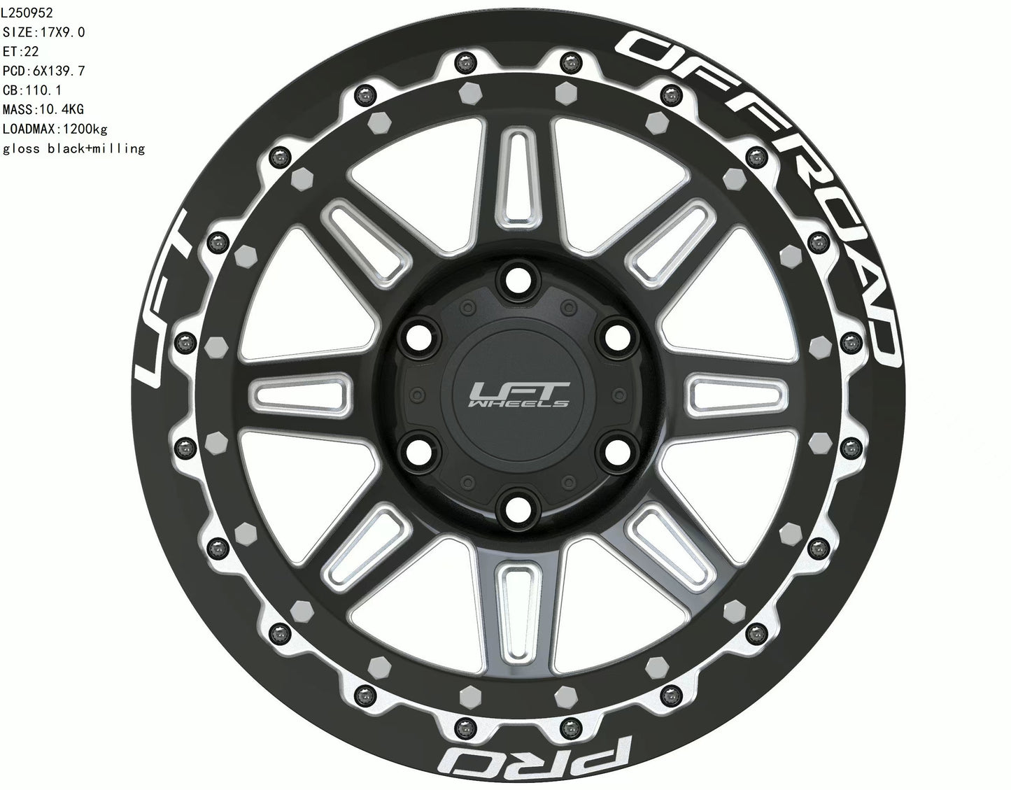 LFT Wheels M1-MOTION Black Polished Offroad Wheel Front +22 Offset