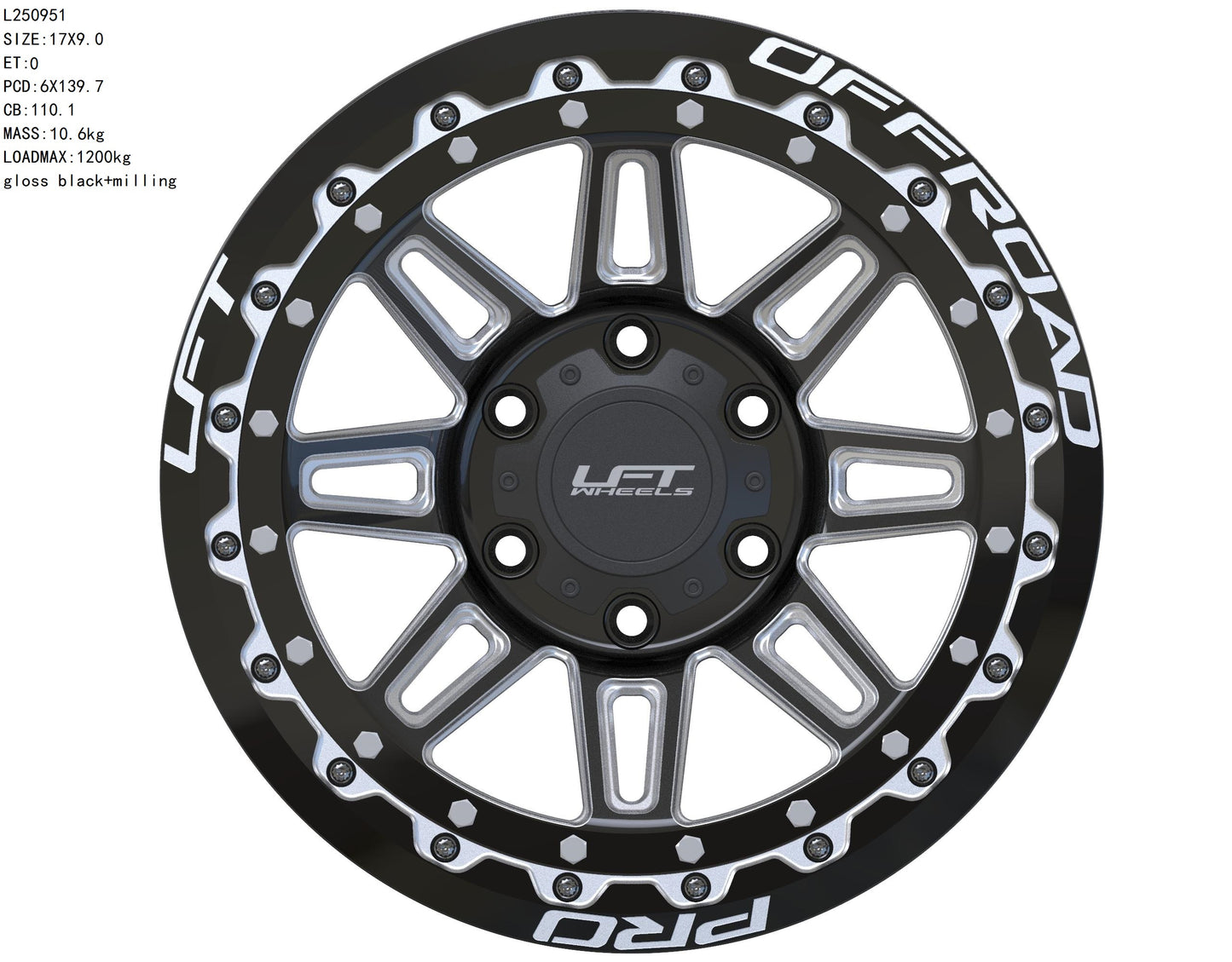 LFT Wheels M1-MOTION Black Polished Offroad Wheel Front 0 Offset