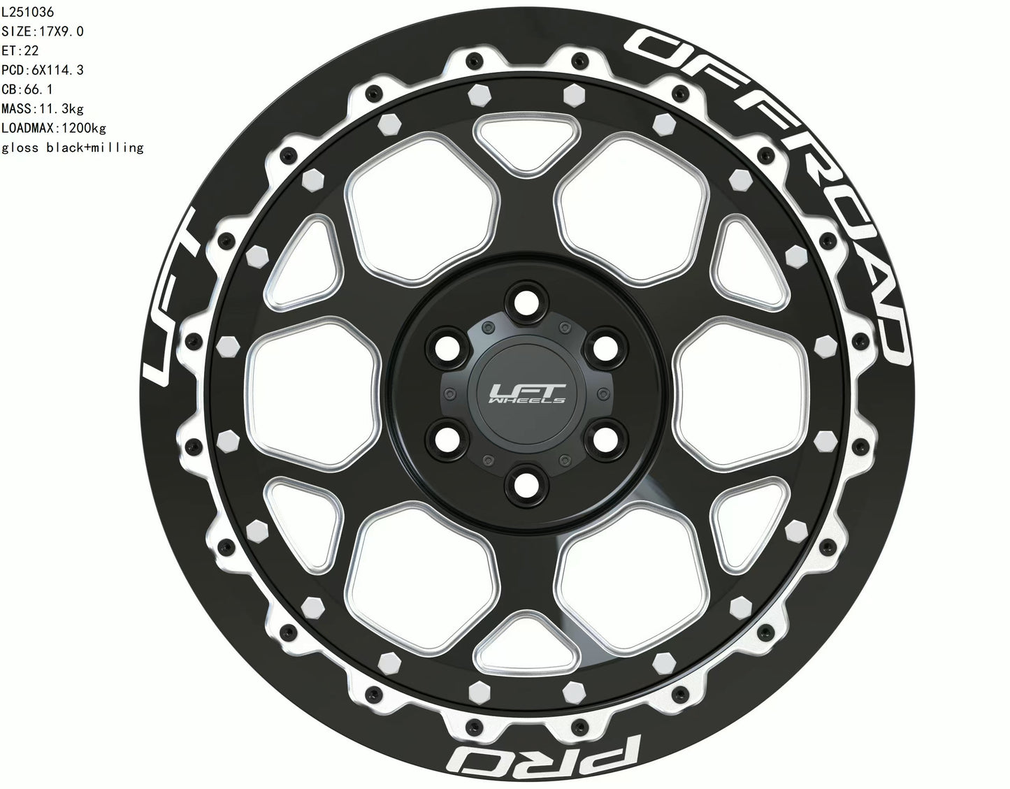 LFT Wheels H1-HEX Black Polished Offroad Wheel Front +22 Offset