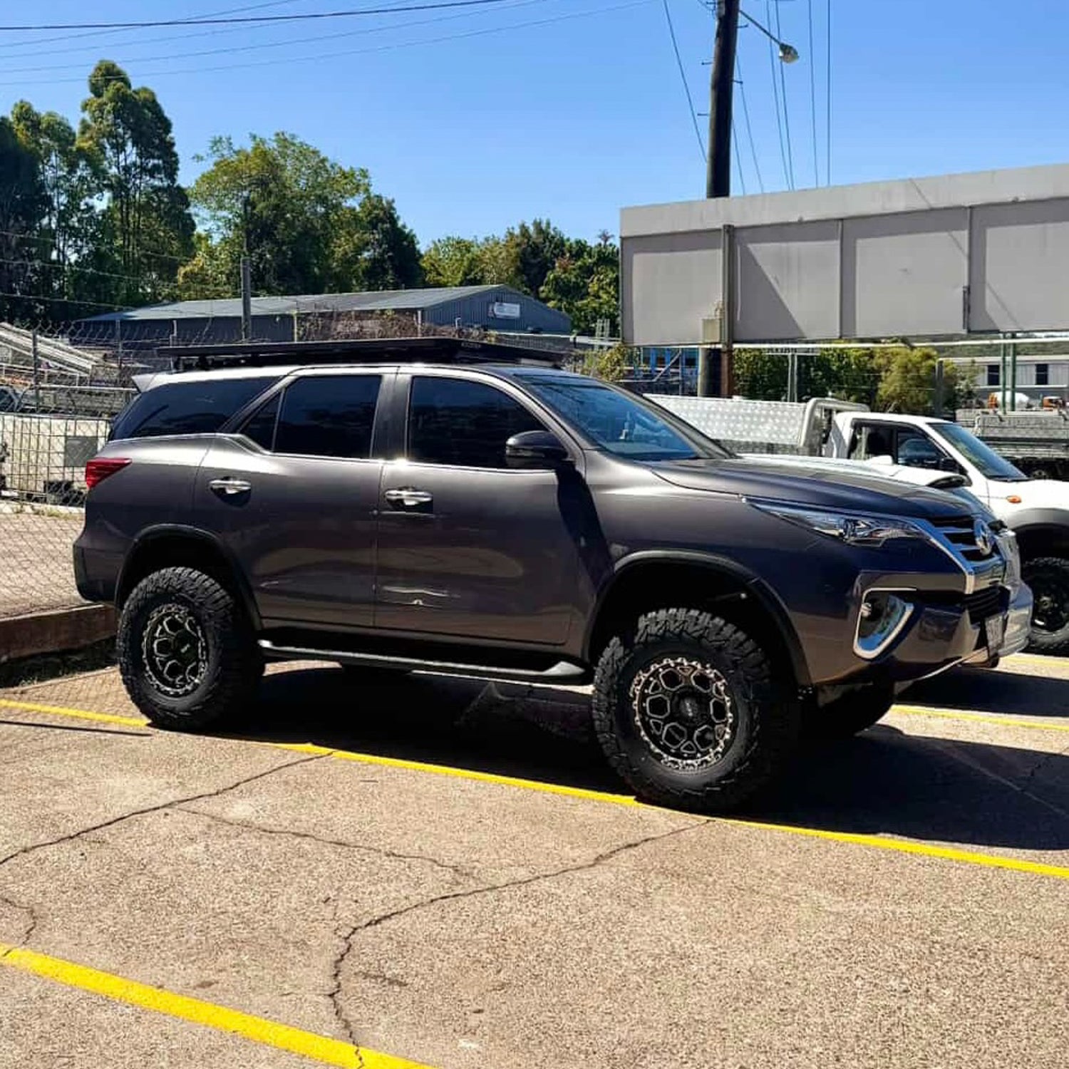2018 Toyota Fortuner with H1-HEX LFT Wheels side angle 4x4 17x9 -12mm offset Grey