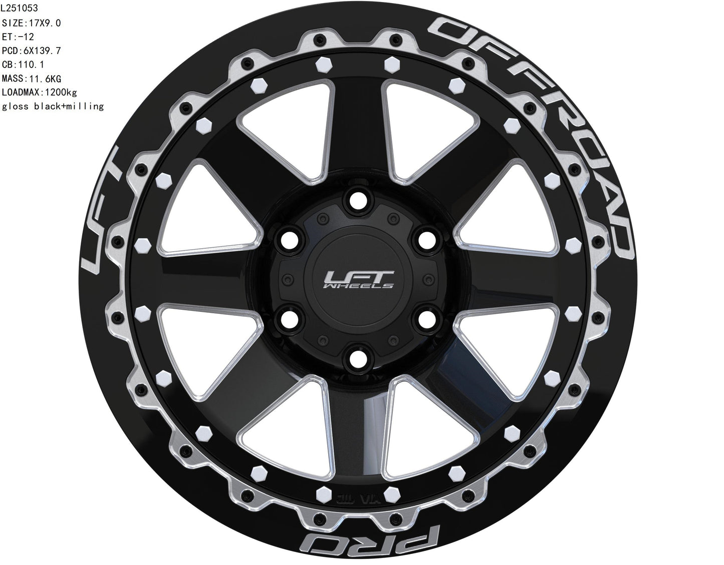 LFT Wheels R1-REBEL Black Polished Offroad Wheel Front -12 Offset