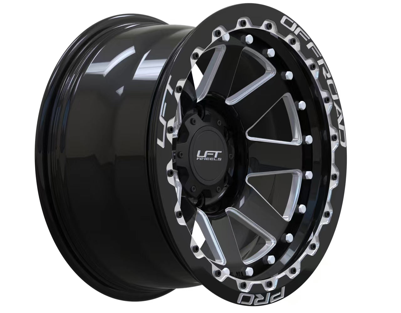 LFT Wheels R1-REBEL Black Polished Offroad Wheel Angled -12 Offset