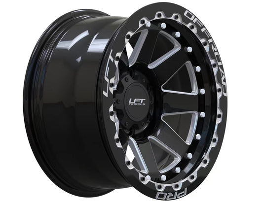 LFT Wheels R1-REBEL Black Polished Offroad Wheel Angled -12 Offset