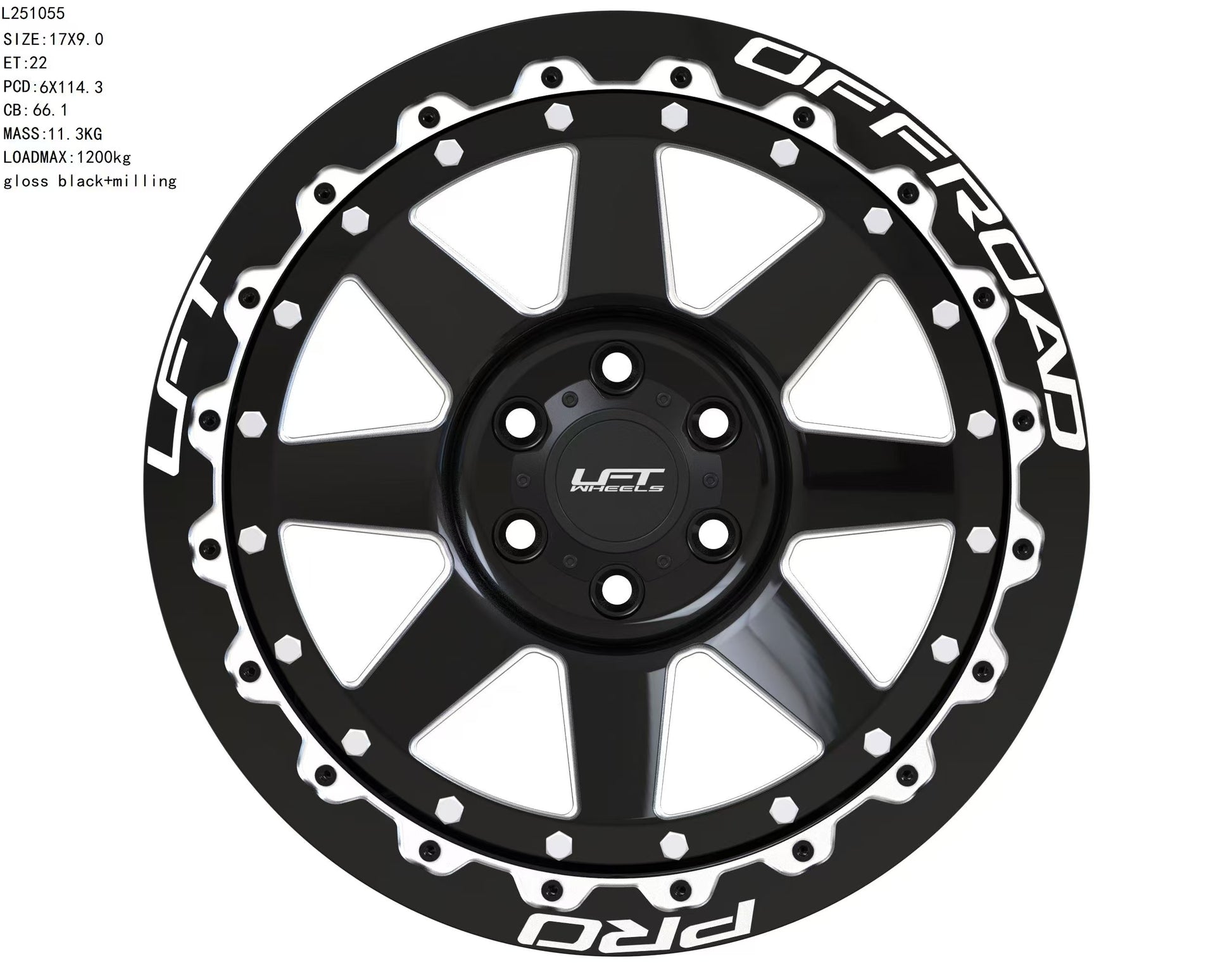 LFT Wheels R1-REBEL Black Polished Offroad Wheel Front +22 Offset