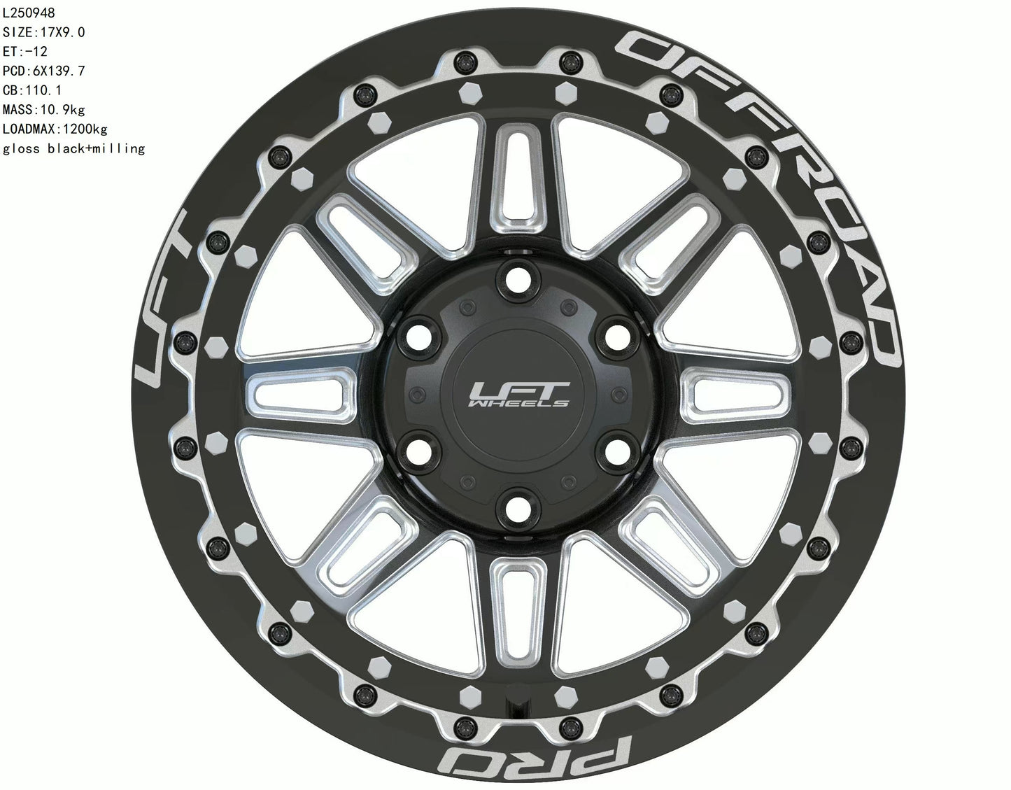 LFT Wheels M1-MOTION Black Polished Offroad Wheel Front -12 Offset