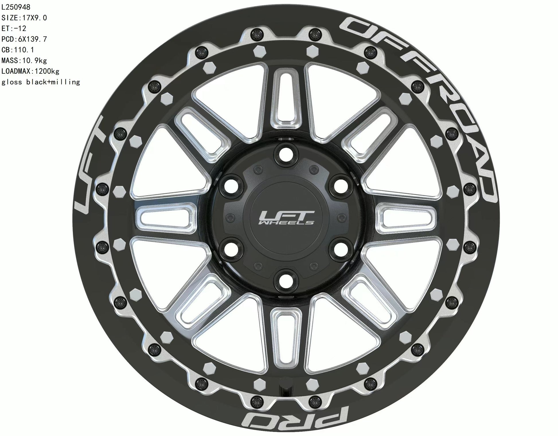 LFT Wheels M1-MOTION Black Polished Offroad Wheel Front -12 Offset