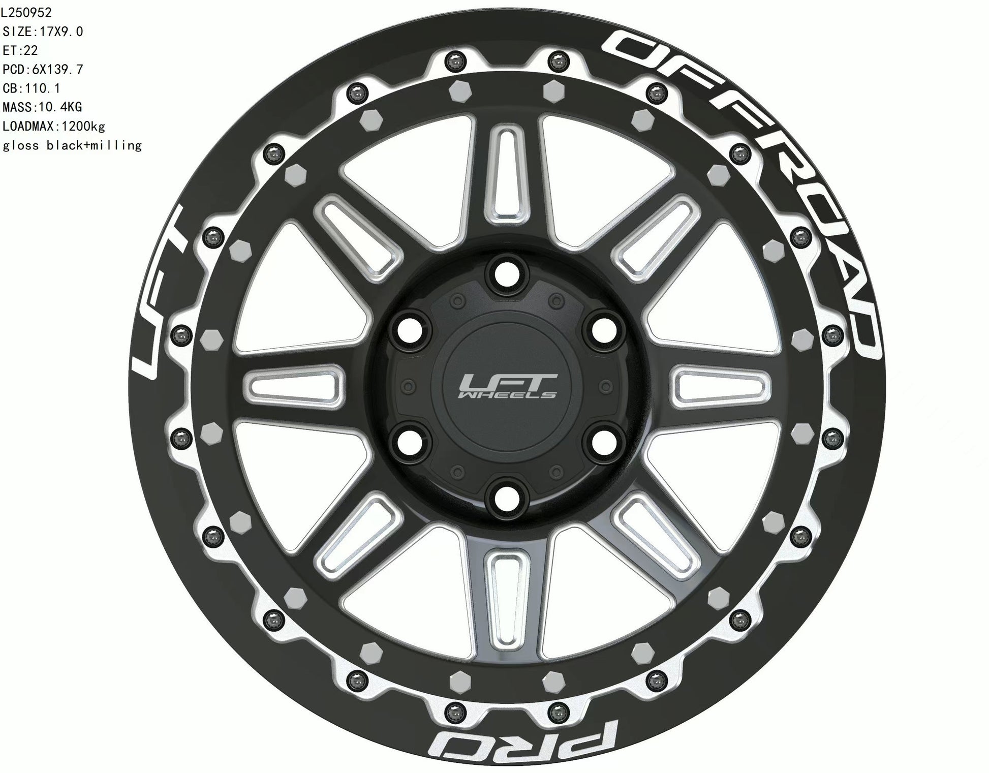 LFT Wheels M1-MOTION Black Polished Offroad Wheel Front +22 Offset