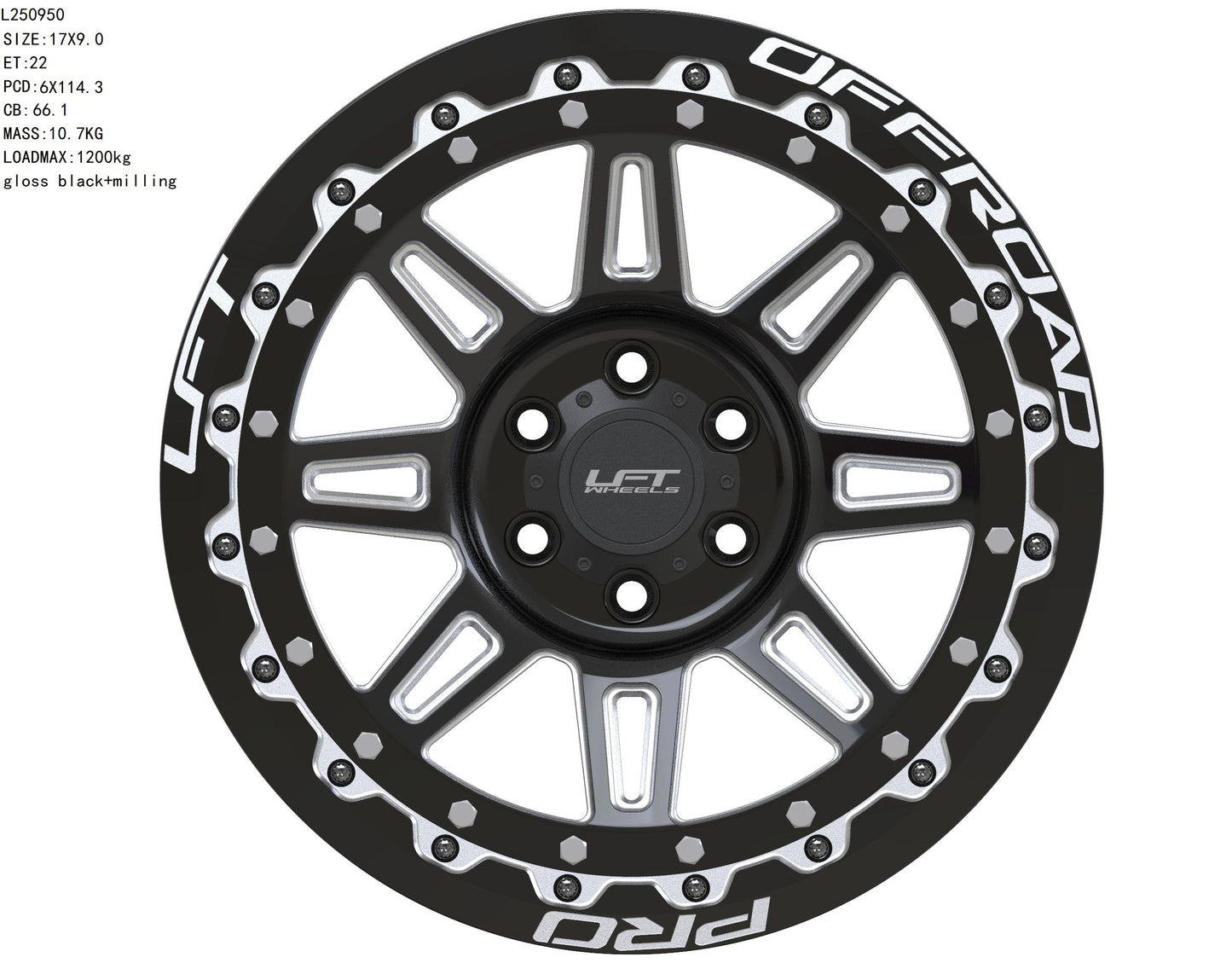 LFT Wheels M1-MOTION Black Polished Offroad Wheel Front +22 Offset