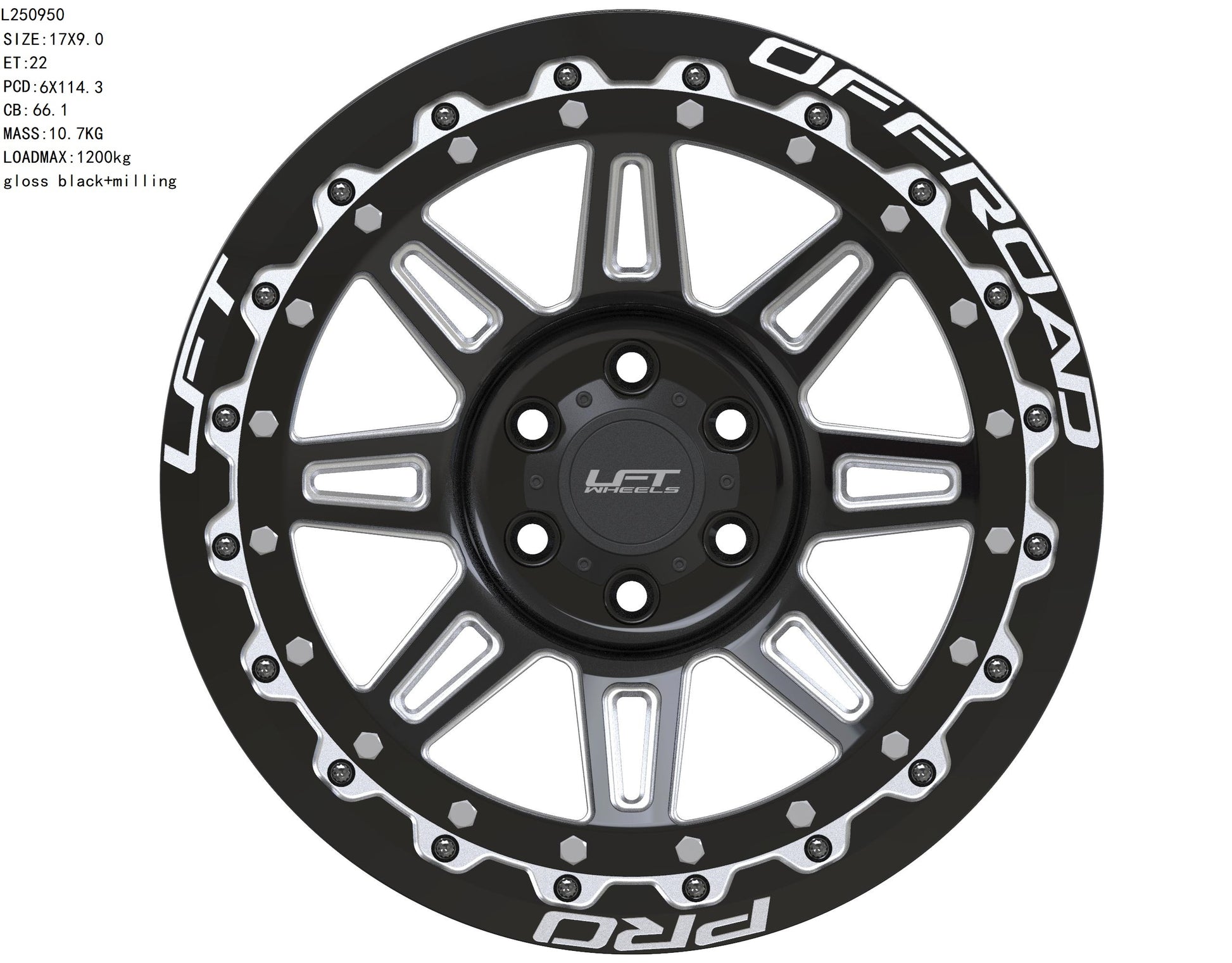 LFT Wheels M1-MOTION Black Polished Offroad Wheel Front +22 Offset