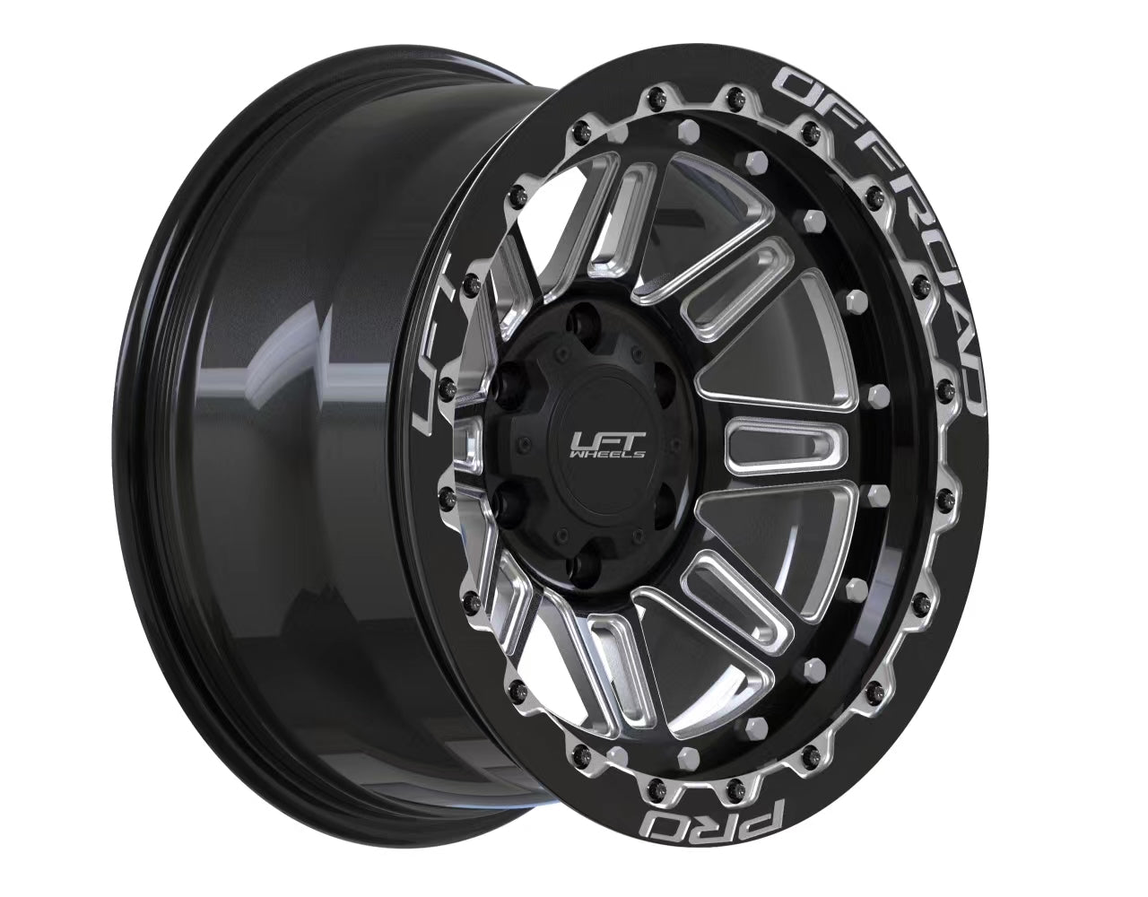 LFT Wheels M1-MOTION Black Polished Offroad Wheel Angled 0 Offset