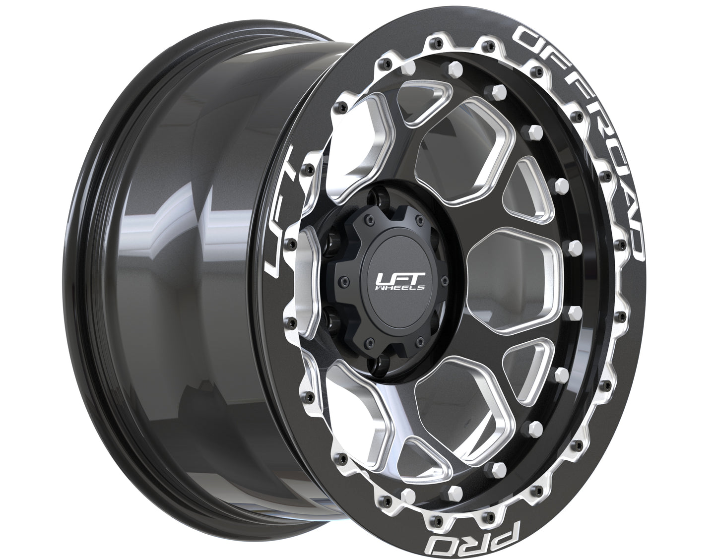 LFT Wheels H1-HEX Black Polished Offroad Wheel Angled -12 Offset