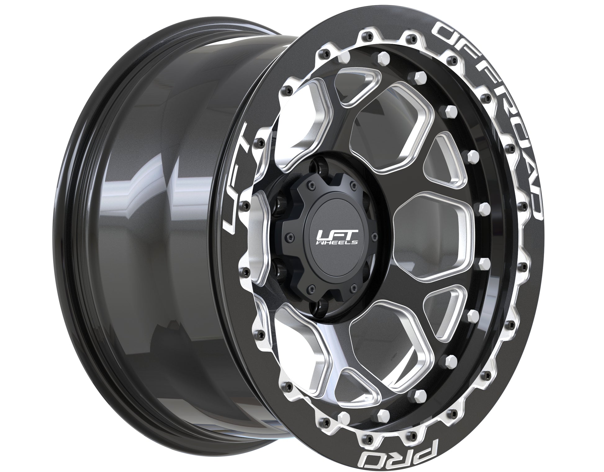 LFT Wheels H1-HEX Black Polished Offroad Wheel Angled -12 Offset