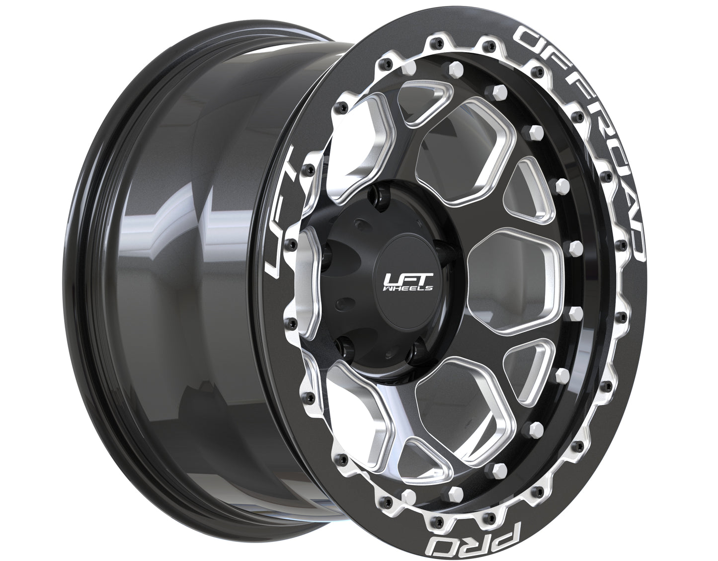 LFT Wheels H1-HEX Black Polished Offroad Wheel Angled -12 Offset