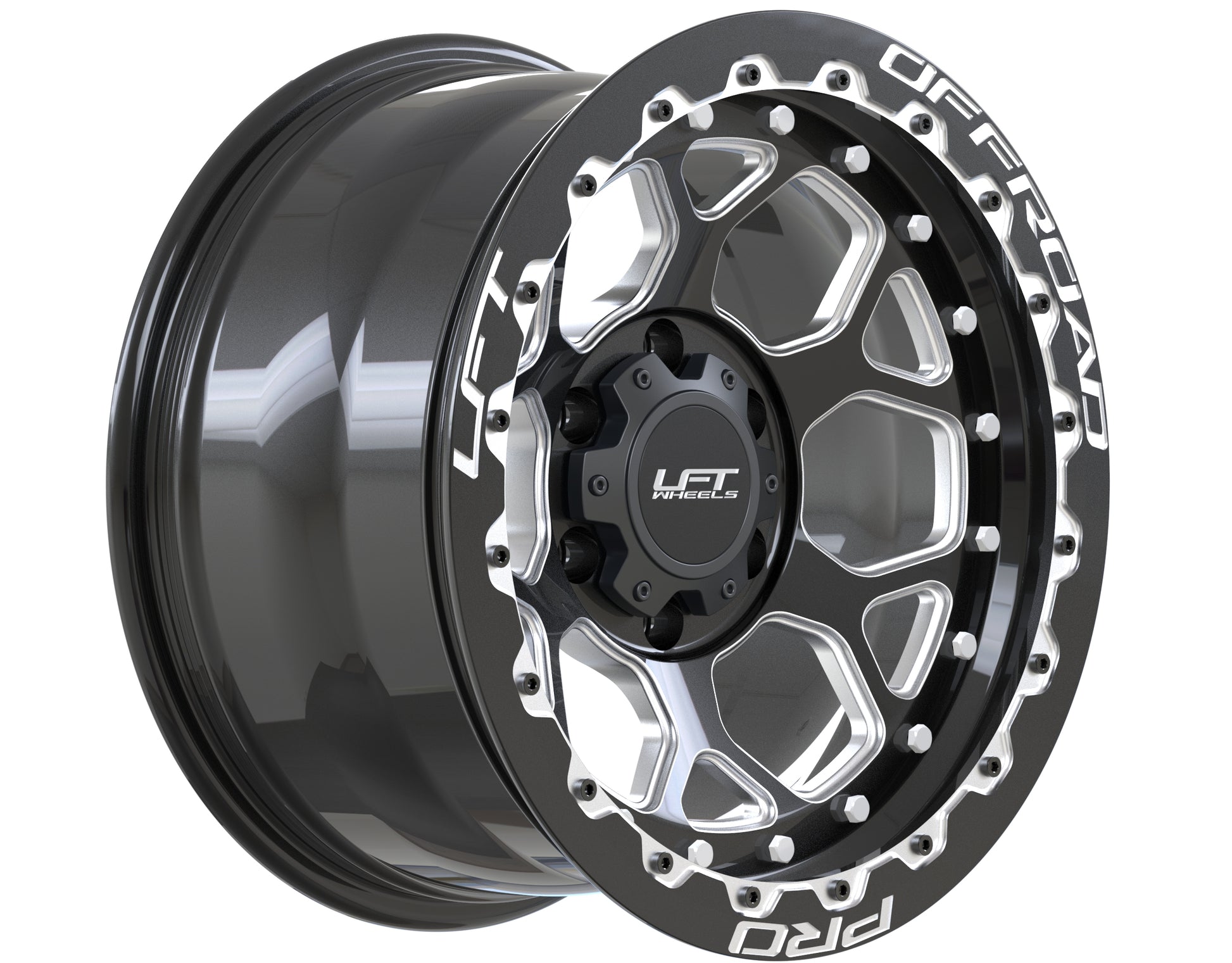 LFT Wheels H1-HEX Black Polished Offroad Wheel Angled 0 Offset