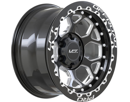 LFT Wheels H1-HEX Black Polished Offroad Wheel Angled 0 Offset