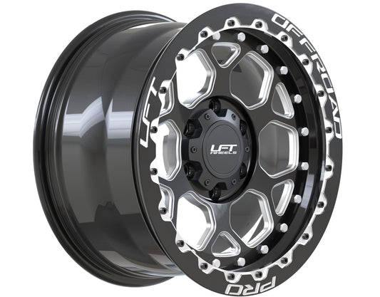 LFT Wheels H1-HEX Black Polished Offroad Wheel Angled +22 Offset