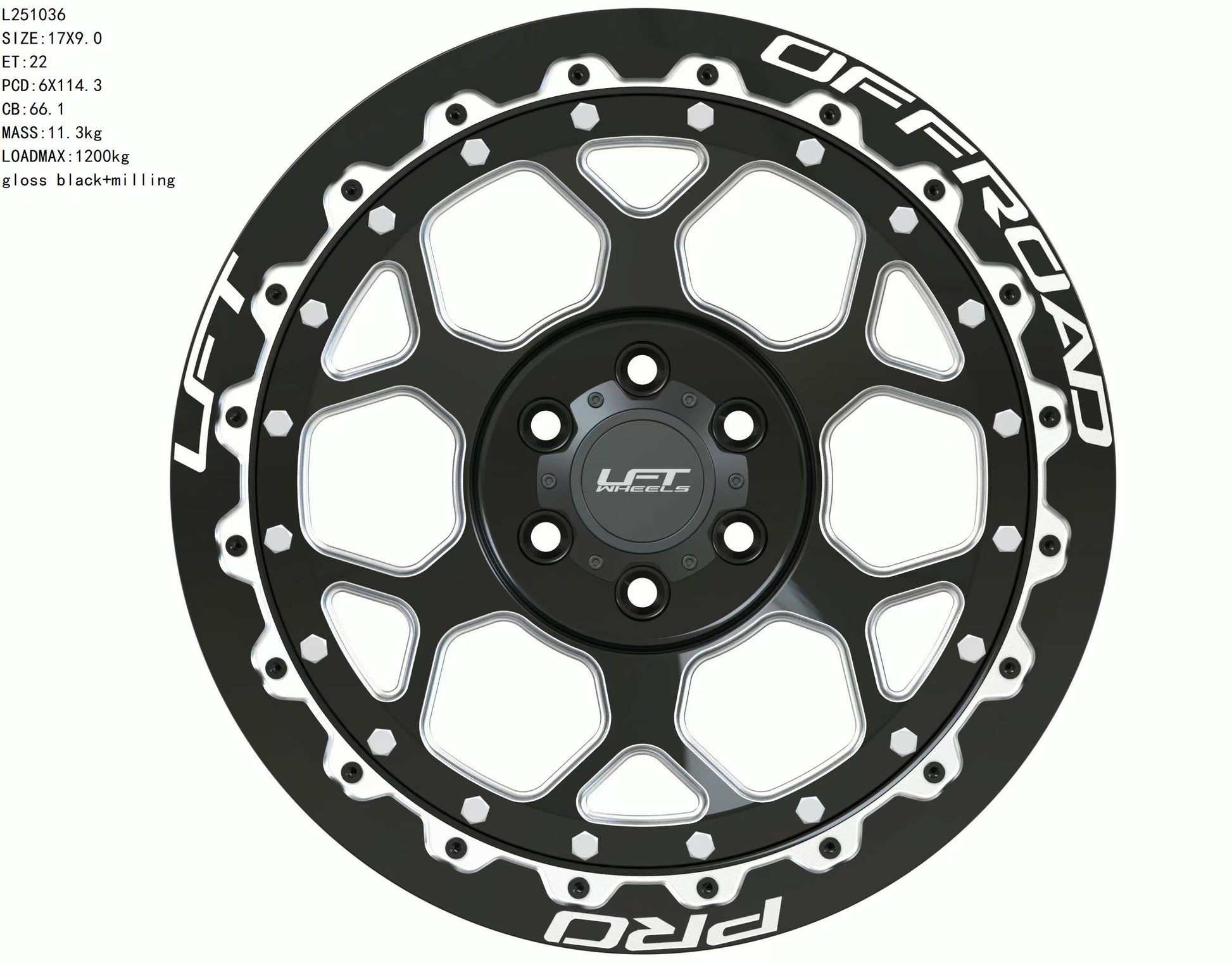 LFT Wheels H1-HEX Black Polished Offroad Wheel Front +22 Offset