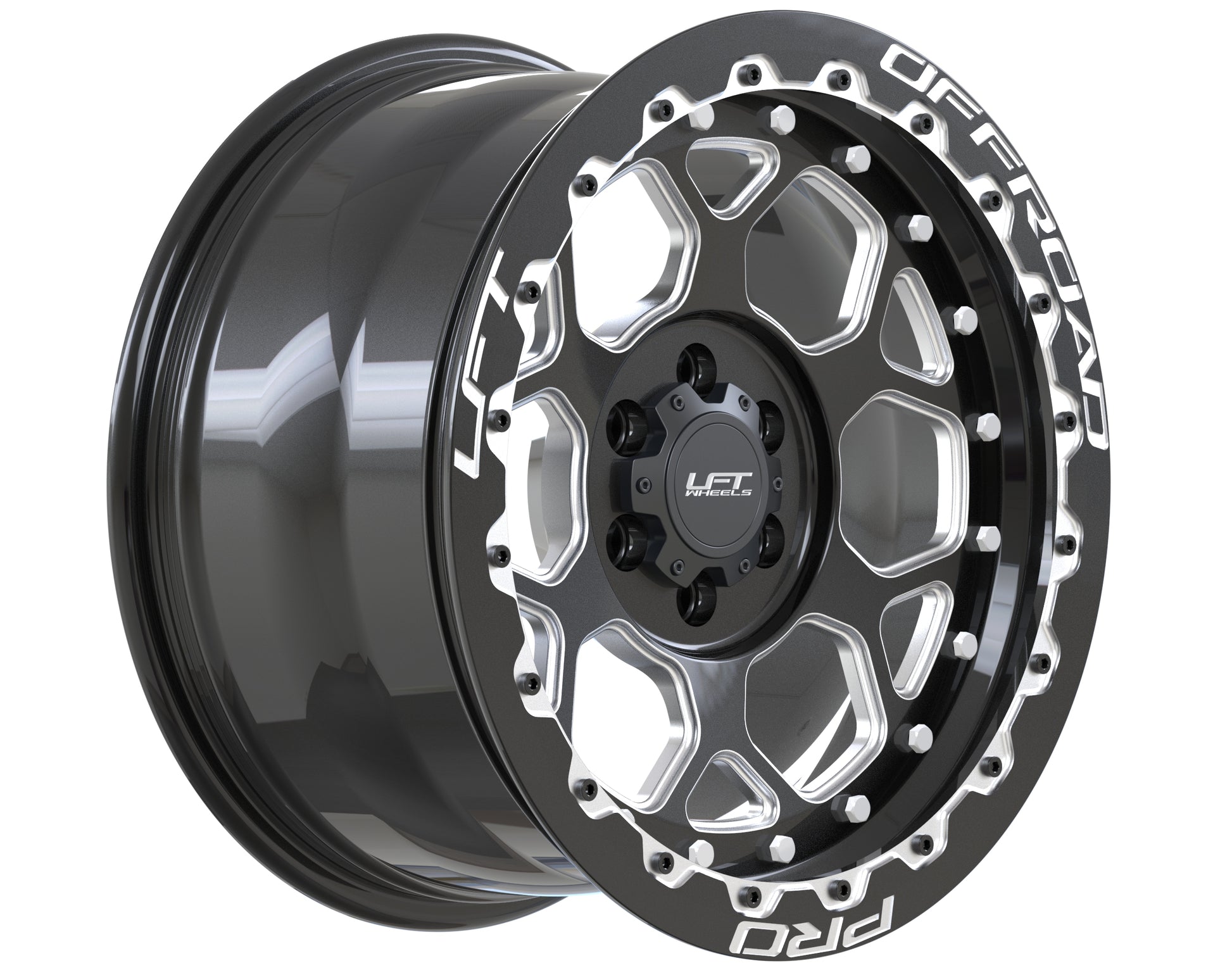 LFT Wheels H1-HEX Black Polished Offroad Wheel Angled +22 Offset