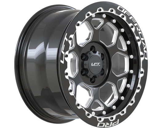 LFT Wheels H1-HEX Black Polished Offroad Wheel Angled +22 Offset