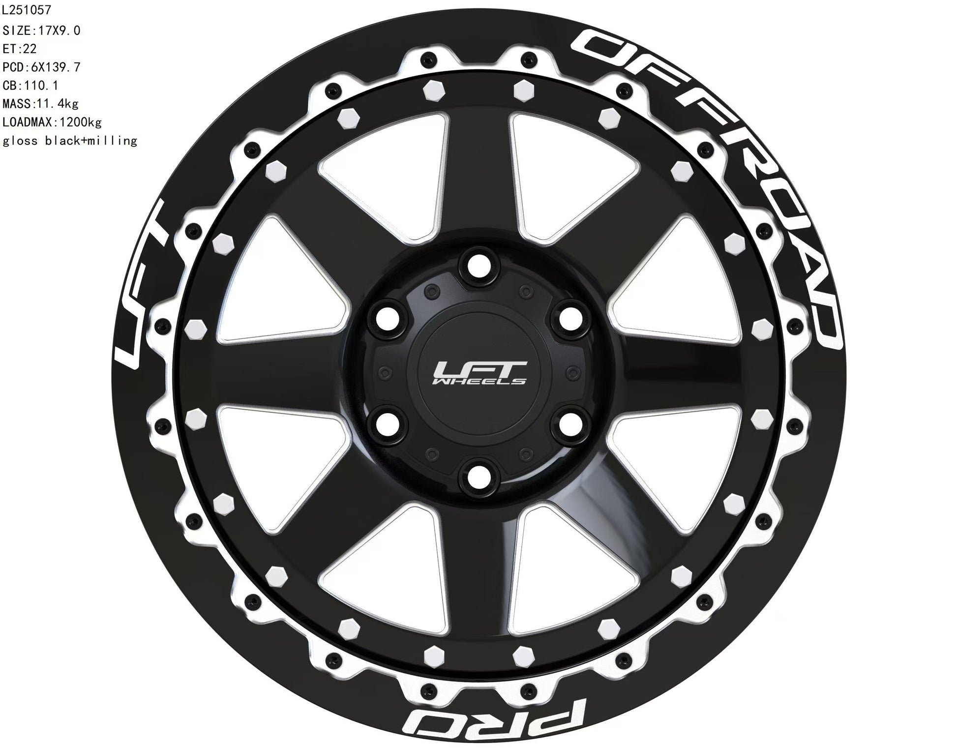 LFT Wheels R1-REBEL Black Polished Offroad Wheel Front +22 Offset
